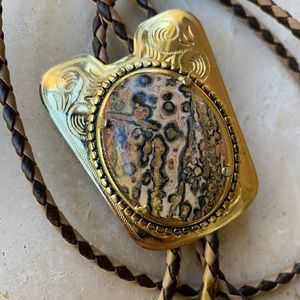 Vintage Leather Bolo Tie - Genuine Stone
